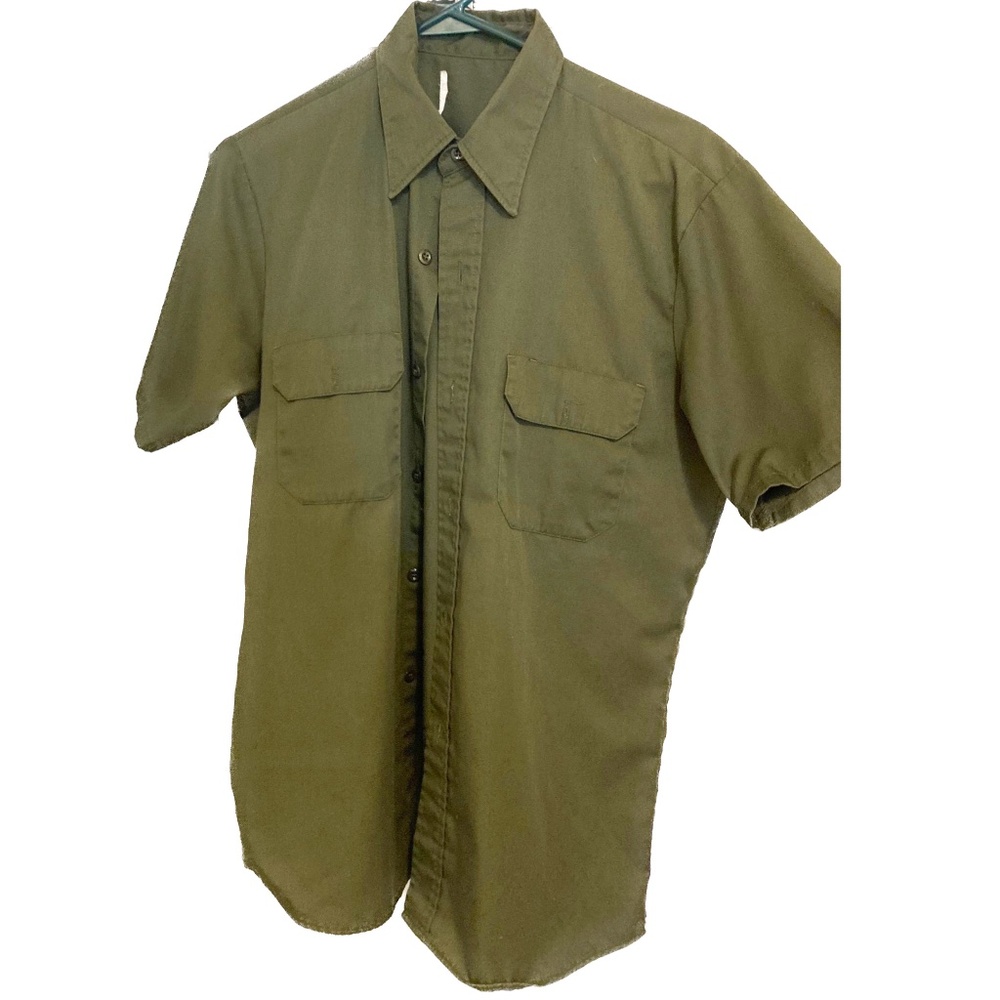 2-Pocket Short Sleeve Shirt, Uniform x Military, Men's Large, Olive Green